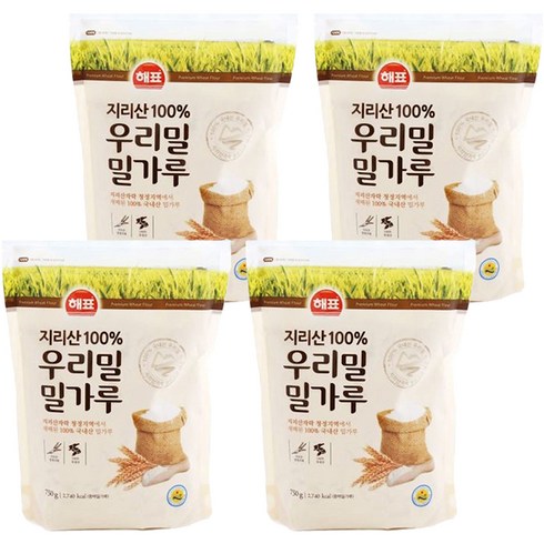 해표 지리산 100% 우리밀 밀가루, 750g, 4개