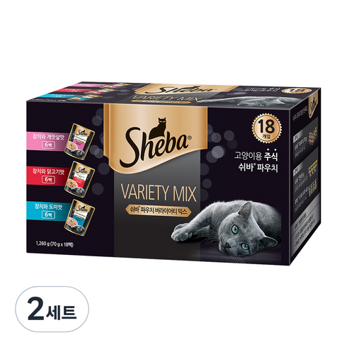 쉬바 전연령용 고양이 파우치 버라이티 믹스 주식파우치 3종 x 6p 세트 1260g, 생선, 6g, 2세트