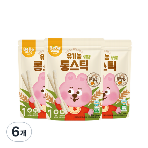 베베당 유기농 롱스틱 옐로우, 감귤 + 현미 혼합맛, 30g, 6개