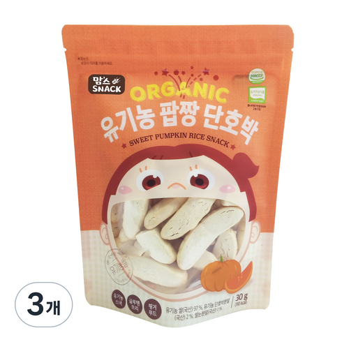 맘스스낵 유기농 팝짱 단호박, 단호박맛, 30g, 3개