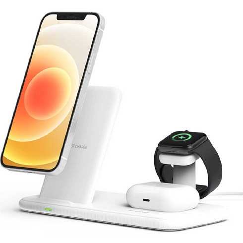 제로큐브 4in1 15W 무선 고속충전 거치대 W2 애플전용, 화이트, 1개