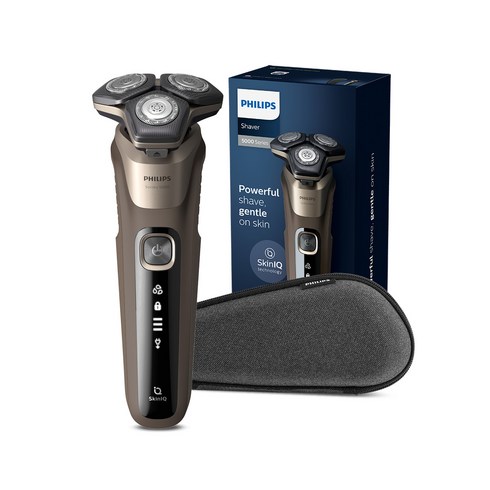 Shave  Go NEW 5000 시리즈 면도기 S546617  휴대용면도기 - 필립스 SkinIQ 5000 시리즈 전기면도기, S5589/95, 레더 브라운