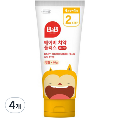 무불소아기치약 - 비앤비 유아용 베이비 치약 플러스 겔 딸기, 40g, 4개