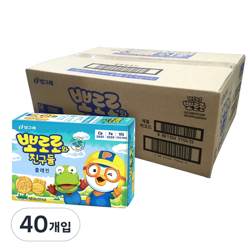 빙그레 뽀로로와친구들 플레인 크래커, 65g, 40개