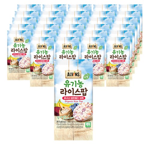 엘빈즈라이스팝 - 엘빈즈 유기농 라이스팝 과자, 바나나 + 블루베리 + 비트 혼합맛, 15g, 30개