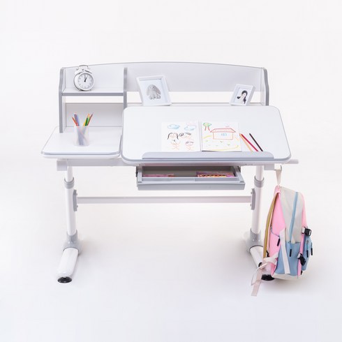 루나랩 키즈 어린이 바른자세 책상 책장일체형 방문설치, 흰색 + 회색