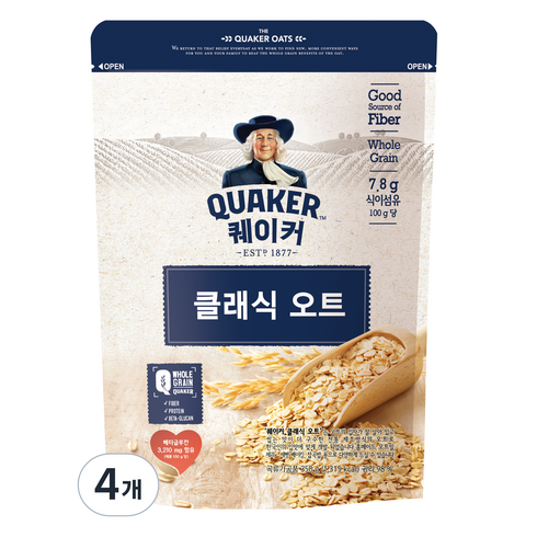 롯데제과 퀘이커 클래식 오트 시리얼, 350g, 4개