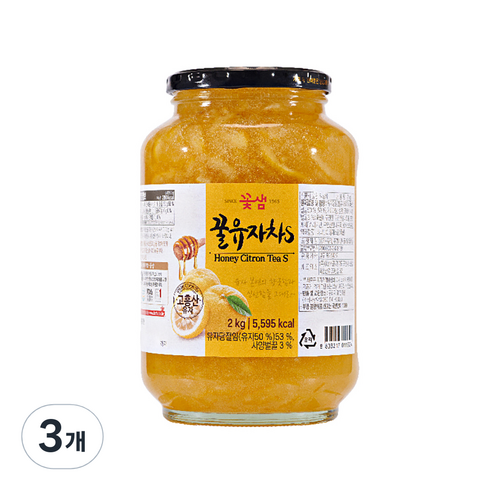 꽃샘 꿀 유자차 S, 2kg, 1개, 3개