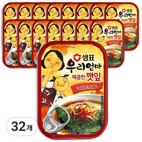 샘표 우리엄마 깻잎 매콤한맛, 70g, 32개