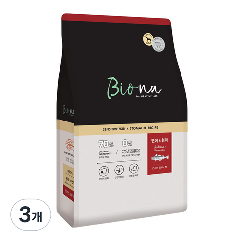 바이오나 연어 현미 강아지 사료, 1.2kg, 3개