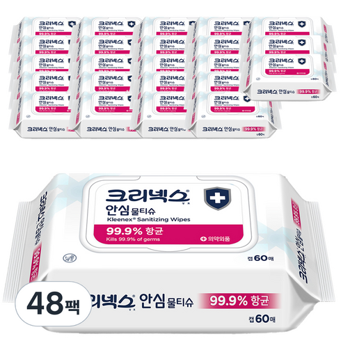 크리넥스 안심 물티슈 캡형, 60매, 48개