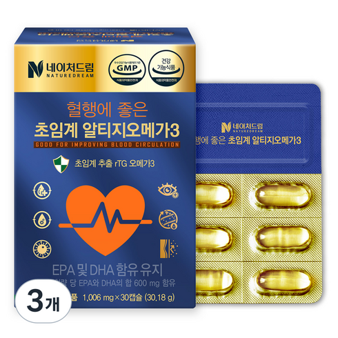 네이처드림 혈행에 좋은 초임계 알티지 오메가3 30.18g, 30정, 3개