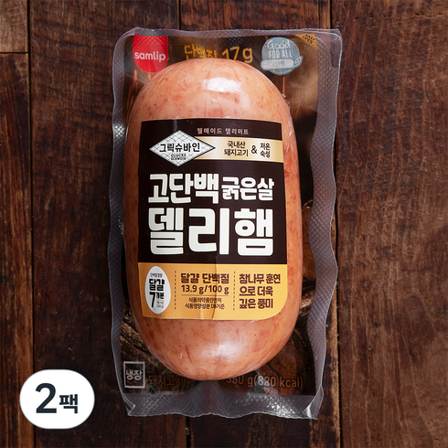 훈제햄 - 그릭슈바인 고단백 굵은살 델리햄, 350g, 2팩