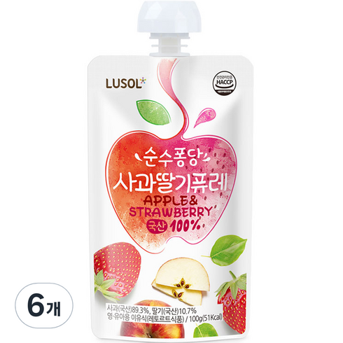 루솔퓨레 - 루솔 순수퐁당 퓨레, 혼합맛(사과/딸기), 100g, 6개