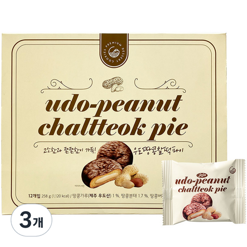 우도땅콩 초코 찰떡파이 12p, 258g, 3개