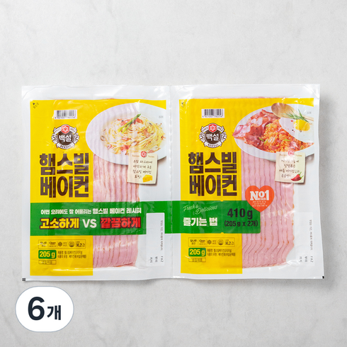 백설 햄스빌 베이컨, 205g, 6개