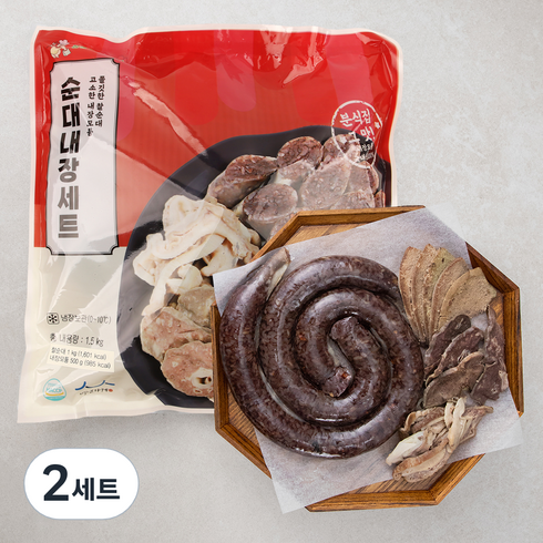 순대내장 - 장충동왕족발 찰순대 1kg + 내장 모둠 500g 세트, 2세트