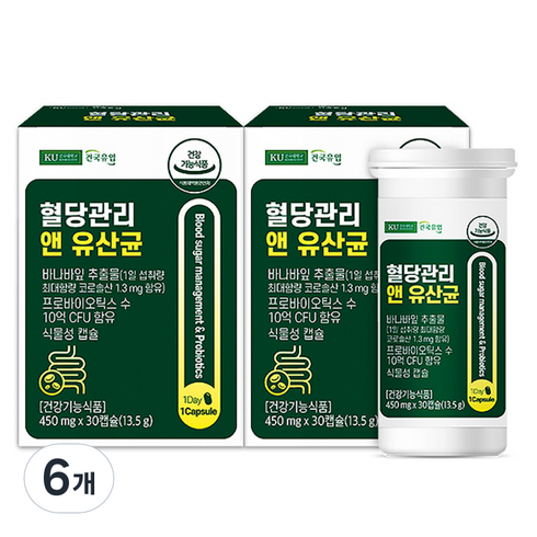 건국햄 - 건국유업 혈당관리 앤 유산균 13.5g, 30정, 6개