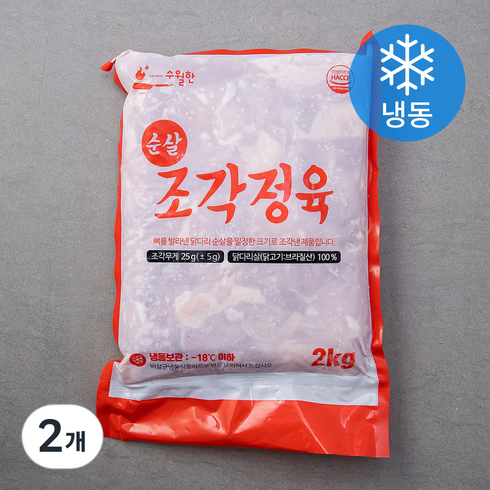 닭정육 - 수월한 브라질산 순살 조각정육 (냉동), 2kg, 2개