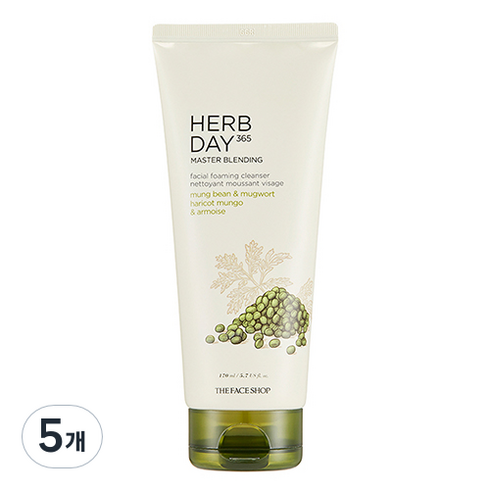 더페이스샵 허브데이 MASTER BLENDING 페이셜 클렌징 폼 녹두, 170ml, 5개