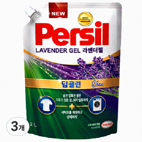 퍼실 젤 플러스 액상세제 리필 라벤더, 2L, 3개