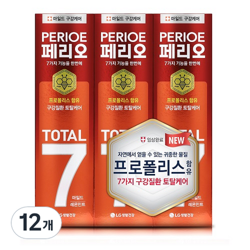 페리오 토탈7프로 치약 마일드, 120g, 12개