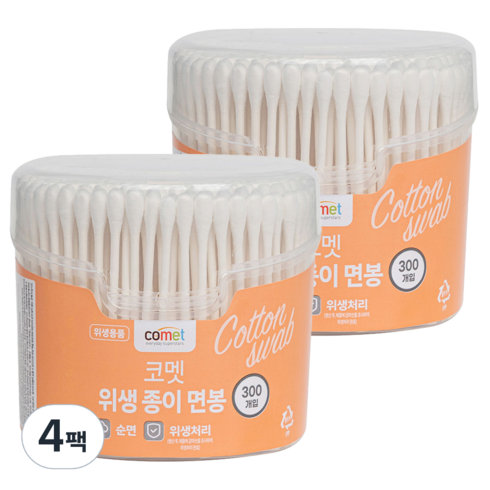 코멧 위생 종이 면봉, 300개입, 4개