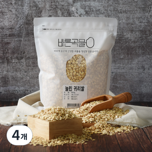 바른곡물 부드럽게 눌린 귀리쌀(압귀리), 800g, 4개