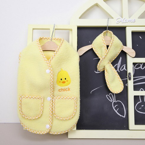 딩동펫 반려동물 마크 후리스 조끼 목도리 세트, 옐로우