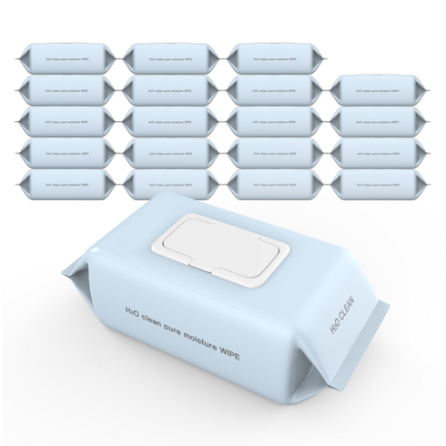 한스웰 H2O클린 초순수 플레인 대용량 라이트 물티슈 캡형, 20팩, 100매, 40g