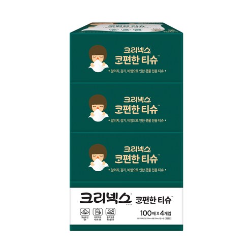 크리넥스 코편한 각티슈 1겹, 100매, 4개