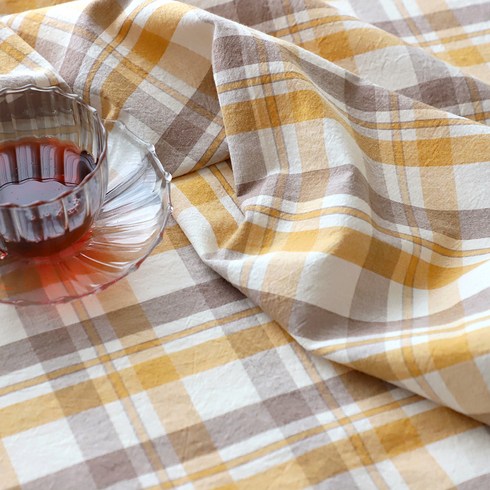 천팜 대폭 20수 워싱 멜란지 루시드 체크 패브릭 원단, 브라운