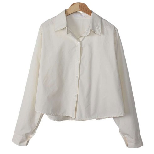 크롭 셔츠자켓 - 플랜데이 여성용 깔끔핏 치즈 노멀 크롭 셔츠 남방 cm6