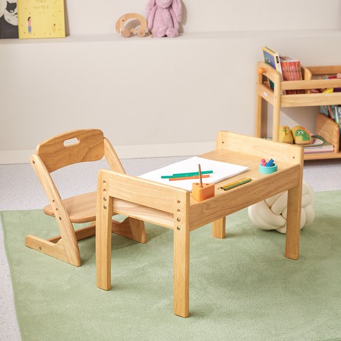 야마토야 부오노 3 유아 책상 + 의자 세트, 내츄럴