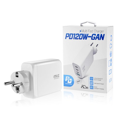 맥북접지 - 아이뮤즈 120W GaN 고속 멀티 접지 충전기 PD120W-GAN, 화이트, 1개