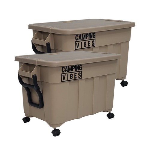 2023년 가성비 최고 카고컨테이너 - 캠핑바이브스 멀티 카고박스 특대형 75L 2p + 우드상판 2p + 이동바퀴 4개입 x 2종 x 2p 풀세트, 샌드 베이지(카고박스), 네츄럴 + 다크브라운(우드상판), 1단