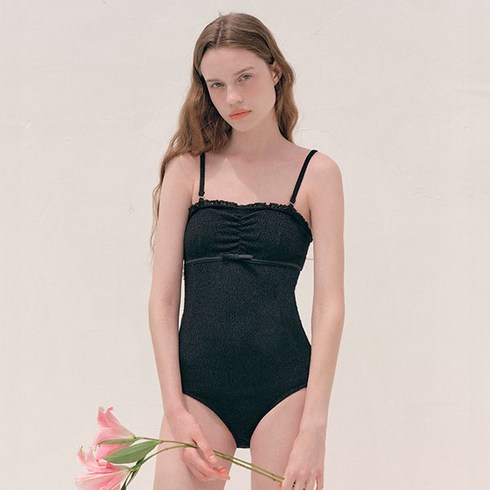 로라로라수영복 - 로라로라 LACE RIBBON SWIMSUIT, BLACK