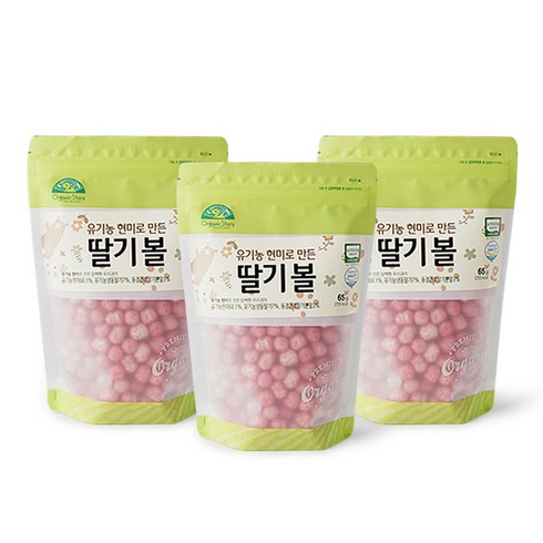 딸기팡 - [오가닉스토리] 유기농 현미로 만든 한입 쏙 볼, 현미, 65g, 3개