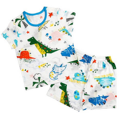 유아내복 - 메이키즈 남아용 와일드쥬라기 오가닉 5부 쟈가드 상하 세트