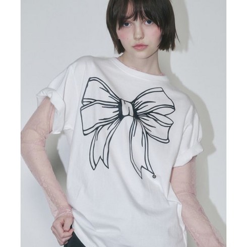 론진면세점 - 론론 RONRON BIG RIBBON LINE T SHIRT WHITE BLACK188474