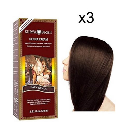 수르야 브라질 헤나 염색 크림 3팩 8색상 70ml Surya, Black, 3개