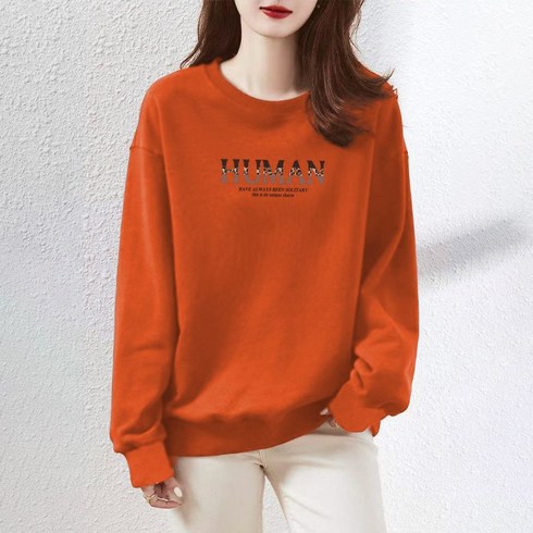 2023년 가성비 최고 디스커버리 - FANSYLI 긴팔 맨투맨 루즈핏 순면티셔츠 패션 라운드 긴팔티셔츠 여성 봄가을 통근 상의 X8A11