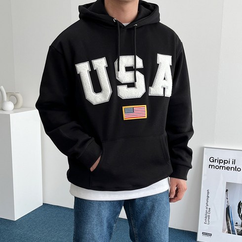 2023년 가성비 최고 명품후드티 - 베럴댄나우 남녀공용 기모 USA 자수 오버핏 후드티