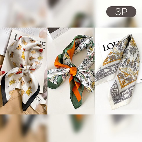 파르떼 여성 쁘띠 사각 스카프 3종 세트