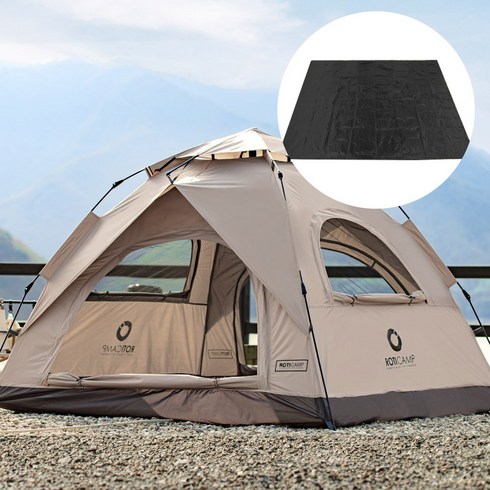 로티캠프 컴포트 원터치 캠핑 낚시 그늘막 돔 텐트 4-5인용 + 전용 그라운드 시트 세트, 탄