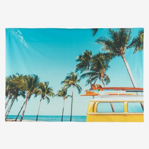 대형 패브릭포스터 빈티지 레트로 서핑 밴 YELLOW SURF VAN ON THE PALM BEACH