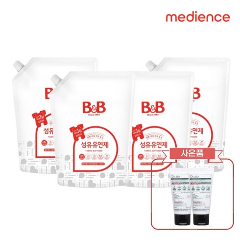 닥터아토섬유유연제 - 비앤비 아기 유아 섬유유연제 베르가못 1500ml 리필형 4개입+닥터아토 스킨 체험팩 40ml 증정, 1.5L