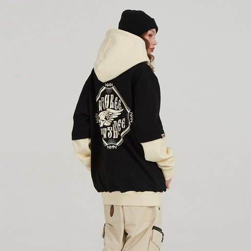 엔쓰리 2324 NNN SKULL LAYERED HOOD BLACK / IVORY 스노우 보드복 후드 후디