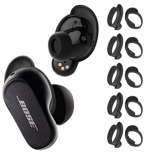 Bose QuietComfort 이어버드 II용 이어 팁 커버 WOFRO 미끄럼 방지 실리콘 스포츠 윙팁 긁힘 방지 액세서리 보스 QC 이어버드 2와 호환 (5-블랙), Black