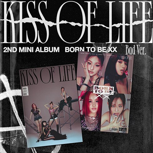 [특전 포토카드] [KISS OF LIFE] 키스오브라이프 미니 2집 Born to be XX (Bad Ver.) / 북릿(150p)+뉴스접지포스터+자유형판스티커+포토카드2종